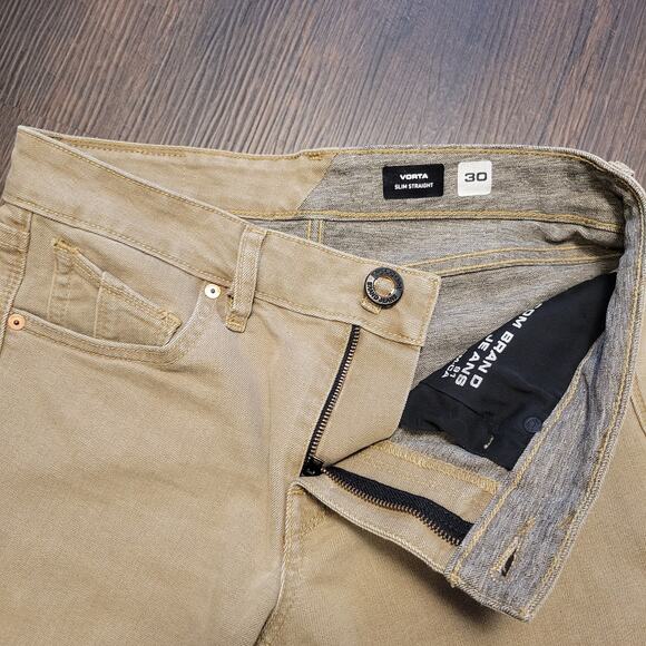 Volcom Jeans Men's 30/29 Tan‎ Vorta Slim Straight Frayed Durable Comfortable - Picture 2 of 5
